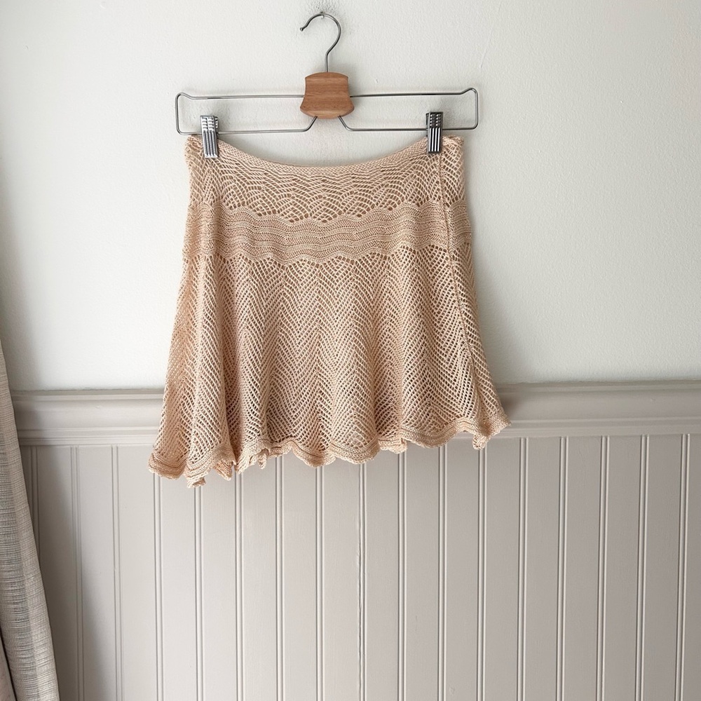Elegant Tan Crochet Knit Skirt - One Size Neutral